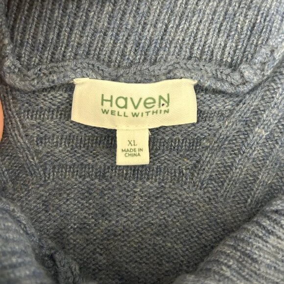Haven Well Within Cashmere Sweater Womens XL Blue Half Zip Funnel Collar Ribbed - Picture 7 of 10